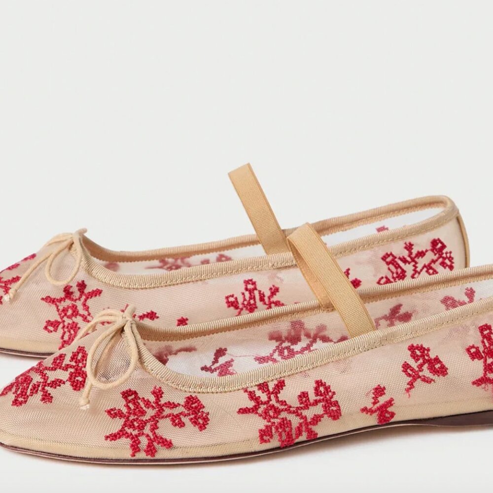 Leonie Caramel/Red Embroidered Ballet Flat - Picture 5 of 5